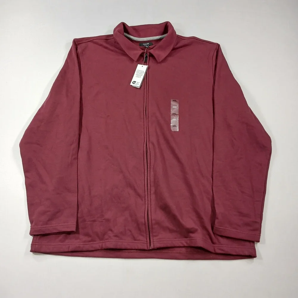Alfani Zip-Front Sweater Jacket Mens 2XL Maroon Banner Cotton‎ Blend NEW